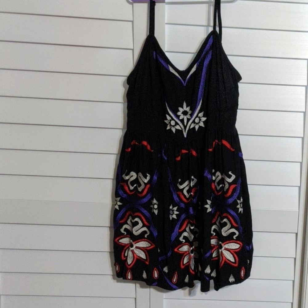 Black, red, white and blue embroidered dress